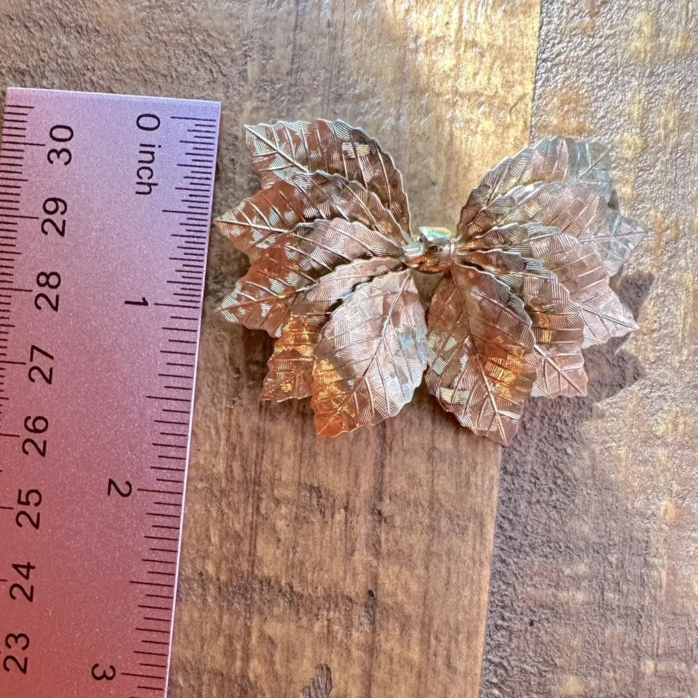 RARE Vintage Napier Leaves Bow Brooch Pin MCM Mid Century-Modern Gold Signed - Picture 12 of 13